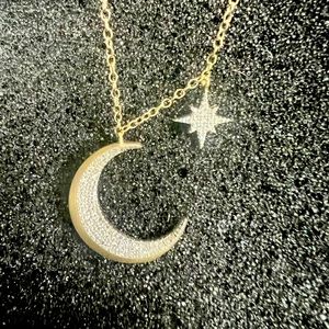 Diamond & 14K gold plated Moon and Star neacklace